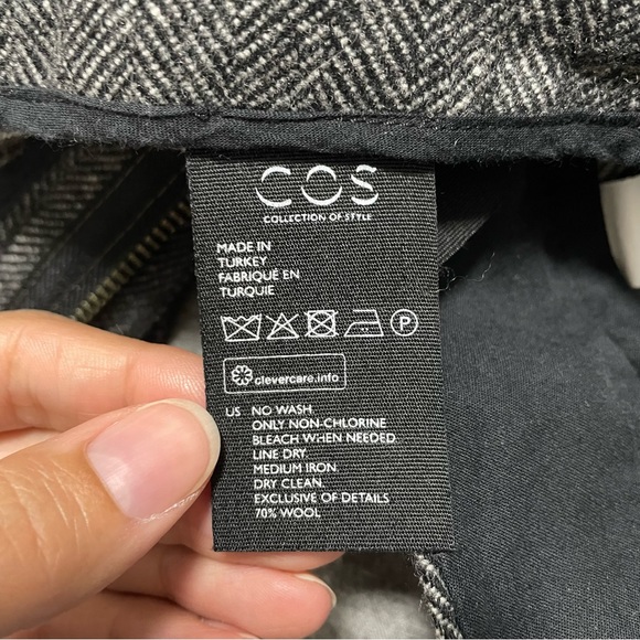 COS Herringbone Gray Wide Leg Belted Tie-Waist Cropped Wool Trouser Pant Size 2 - Picture 8 of 11